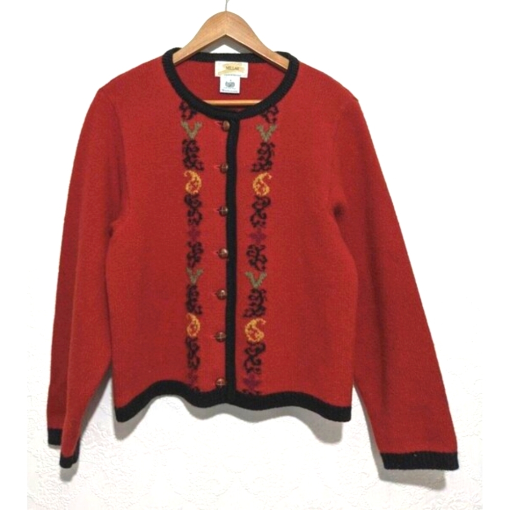 Vintage Red Cardigan Sweater S Red Wool Button Front Millar Ireland B40 Tyrolian